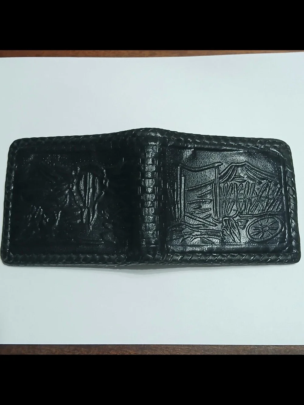 Art. De Piel Black Genuine Leather Mexico Embossed Western Desert Scene Wallet